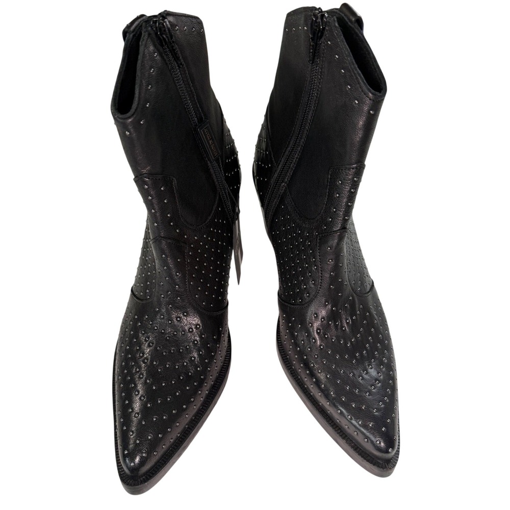 Emanuele‎ Crasto Italy Studded Black Leather Western Ankle Boots Grunge 39 NWT